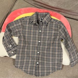 Janie and Jack Boys poplin shirt. Fall colors 18-24 mo. Brown/Ivory/Dark blue